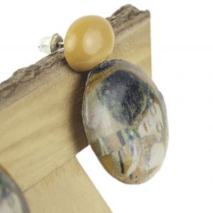  Pendiente disco y bola DECOUPAGE WOOD-RESIN EARRINGS