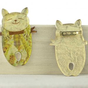  Broche GATO EN RAMA amarillo resina BROCHES DE RESINA