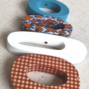  Colgante de 4 piezas ovaladas con prints en naranja COLLANE DECOUPAGE LEGNO-RESINA